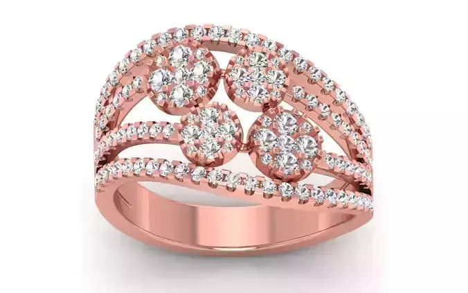 Women Solitaire Four Band Ring 3dm STL OBJ FBX  Renders Details