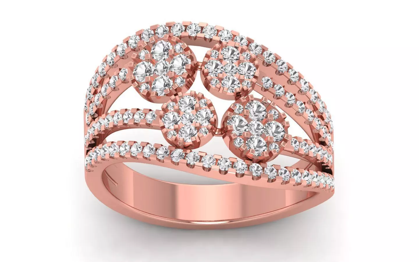 Women Solitaire Four Band Ring 3dm STL OBJ FBX  Renders Details 3D print model_0