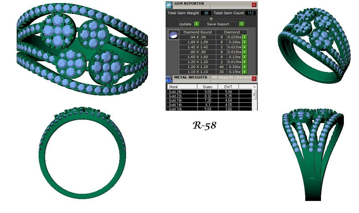 Women Solitaire Four Band Ring 3dm STL OBJ FBX  Renders Details 3D print model_3