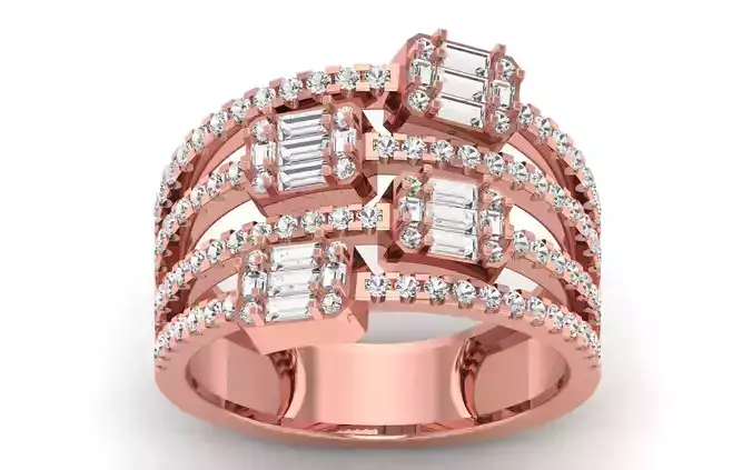 Women Solitaire Four Band Ring 3dm STL OBJ FBX  Renders Details