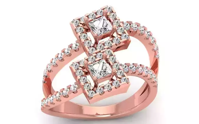 Women Solitaire Double Band Ring 3dm STL OBJ Renders Details
