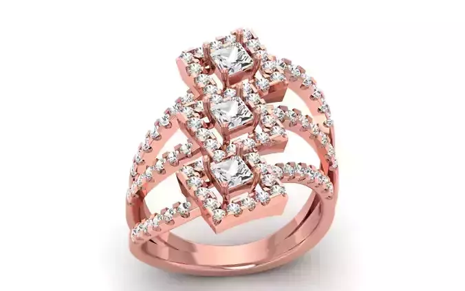 Women Solitaire Three Band Ring 3dm STL OBJ FBX  Renders Details
