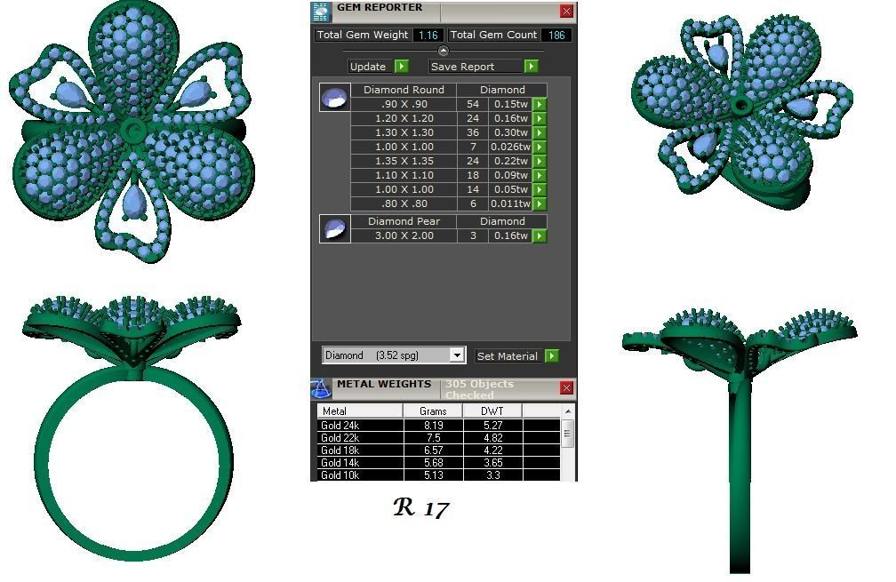  Solitaire  Flower  Bridal Ring 3dm STL OBJ FBX  Renders Details 3D print model_3