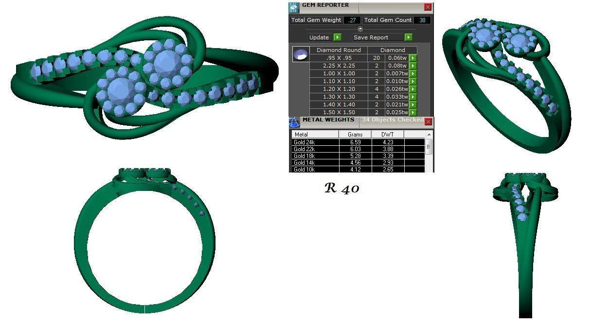 Women Solitaire Double Band Ring 3dm STL OBJ Renders Details 3D print model_3