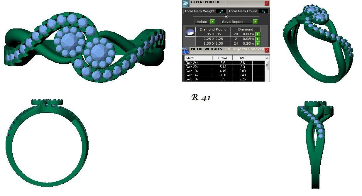 Women Solitaire Bypass Double Band Ring 3dm STL OBJ Details 3D print model_3