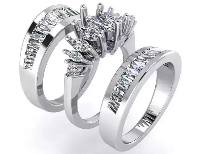 Round Diamond ring with 2-Bands 1951 3D print model