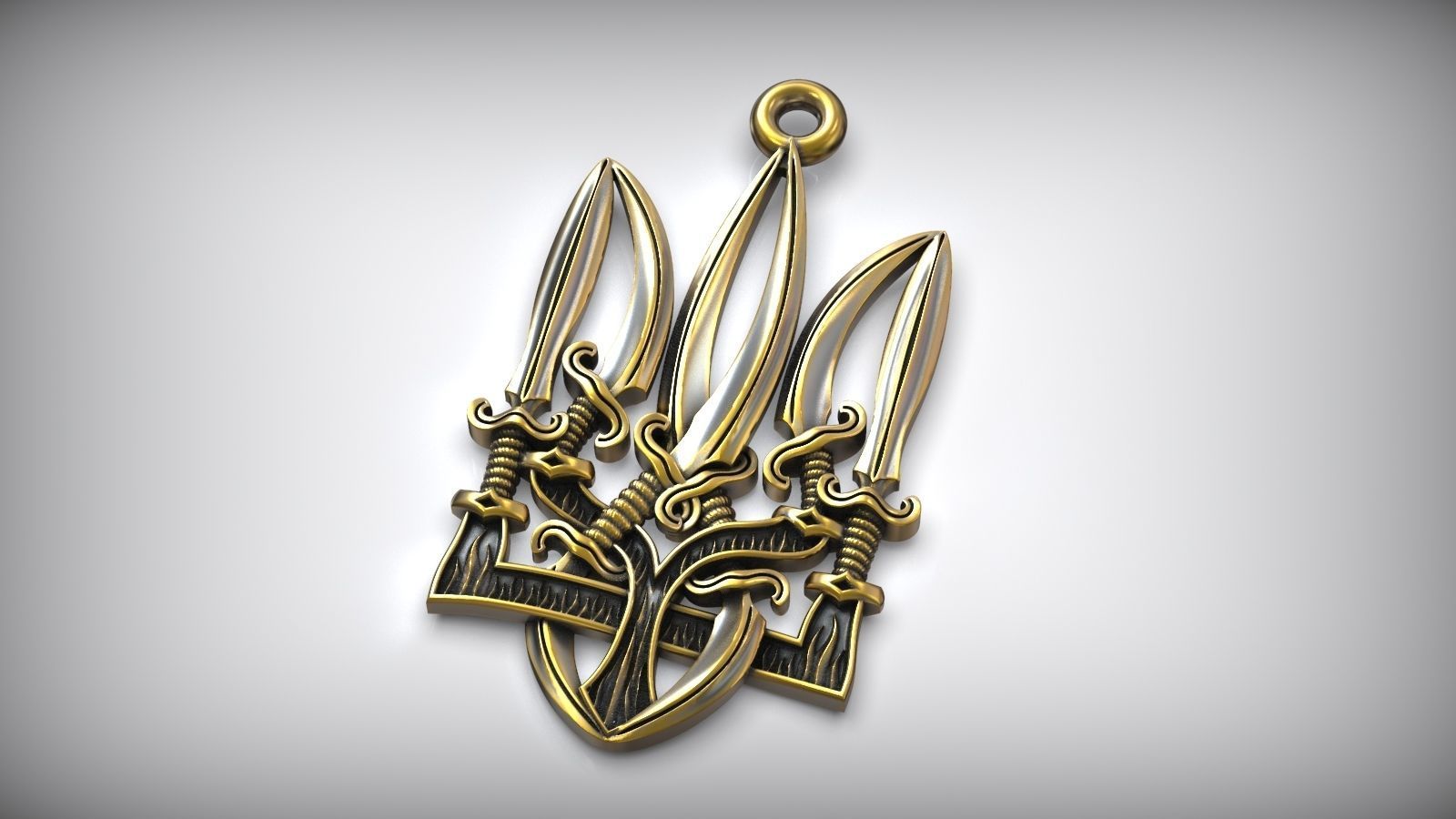 Ukranian Trident Symbol Sword Amulet 3D print model_1