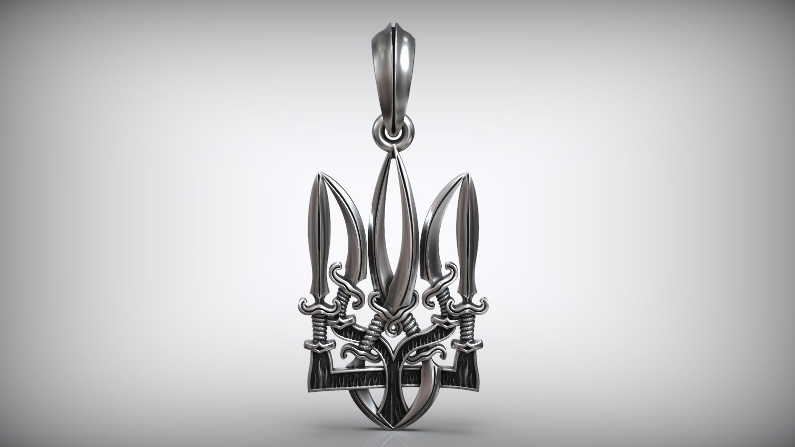 Ukranian Trident Symbol Sword Amulet 3D print model_3