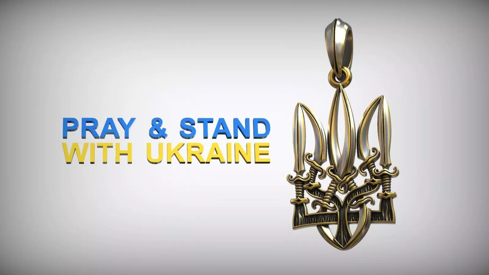 Ukranian Trident Symbol Sword Amulet 3D print model_0