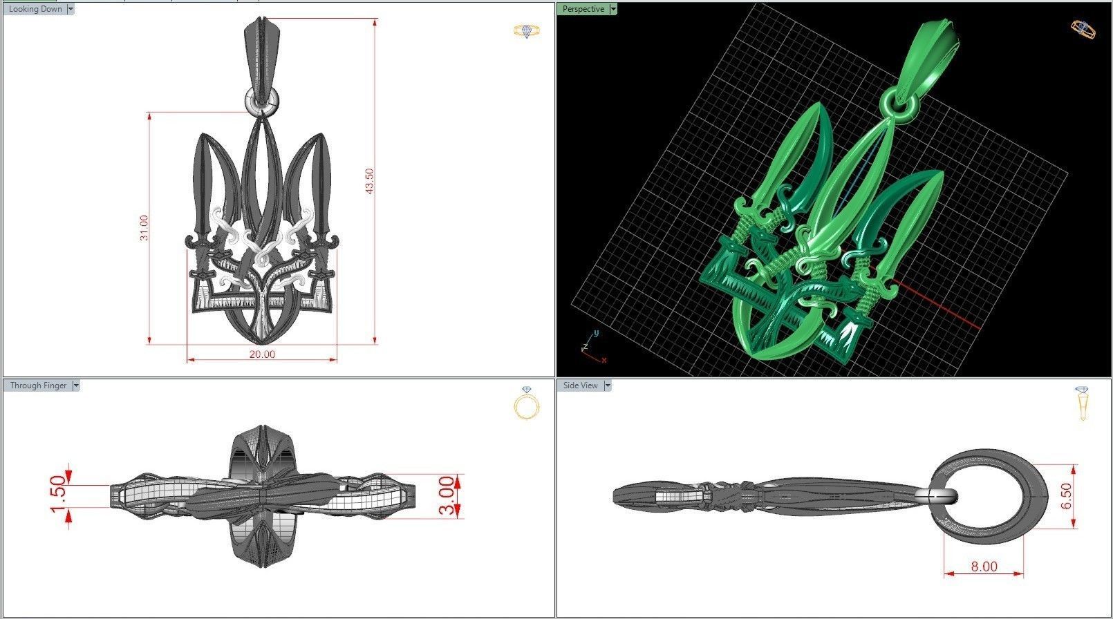 Ukranian Trident Symbol Sword Amulet 3D print model_7