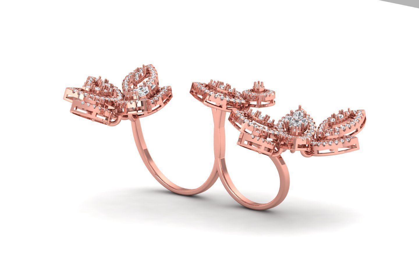 Flower Two Finger Ring 3dm STL OBJ FBX  Renders Details 3D print model_1