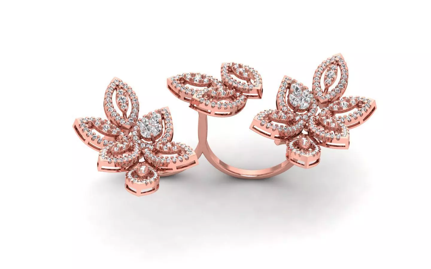 Flower Two Finger Ring 3dm STL OBJ FBX  Renders Details 3D print model_0