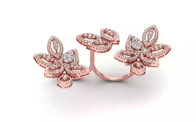 Flower Two Finger Ring 3dm STL OBJ FBX  Renders Details 3D print model