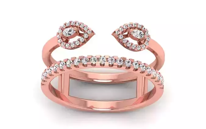 Women Solitaire Pear Diamond Double Band Ring 