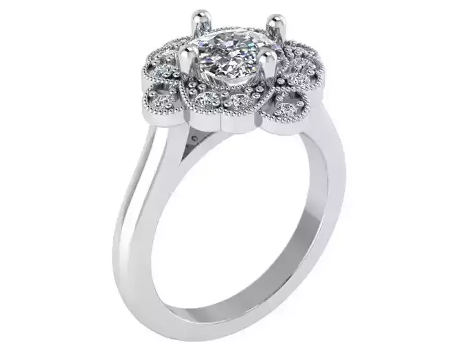 Opened flower diamond ring 1956 3D print model 