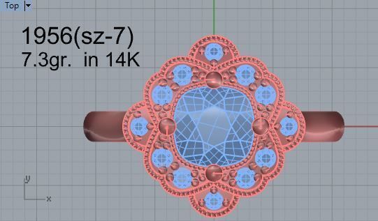 Opened flower diamond ring 1956 3D print model 3D print model_4