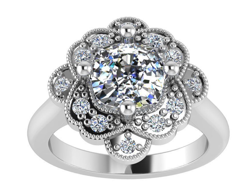 Opened flower diamond ring 1956 3D print model 3D print model_2