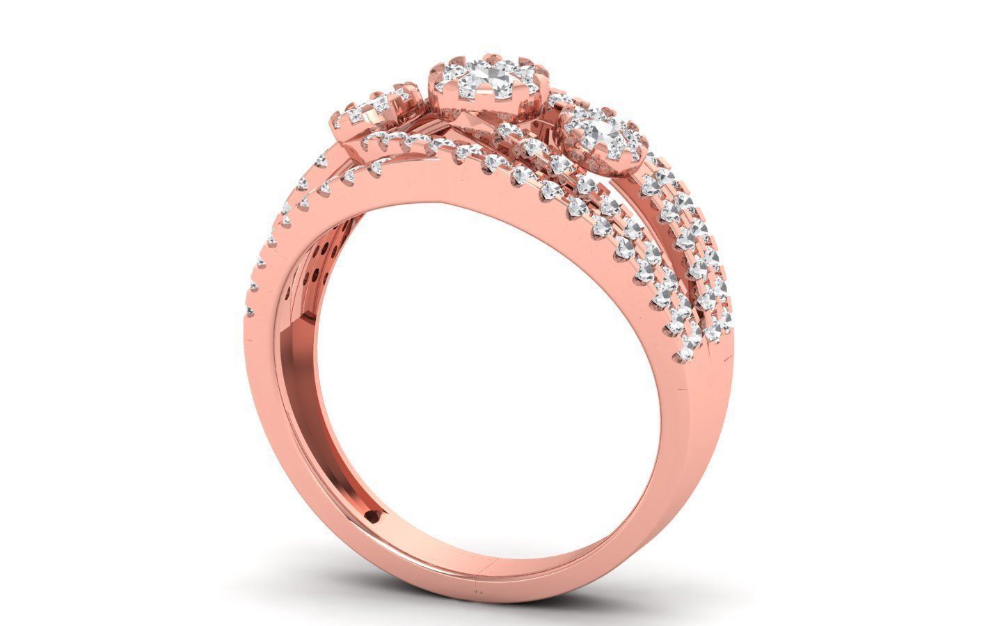 Women Solitaire Four Band Ring 3dm STL OBJ FBX Renders Details 3D print model_2