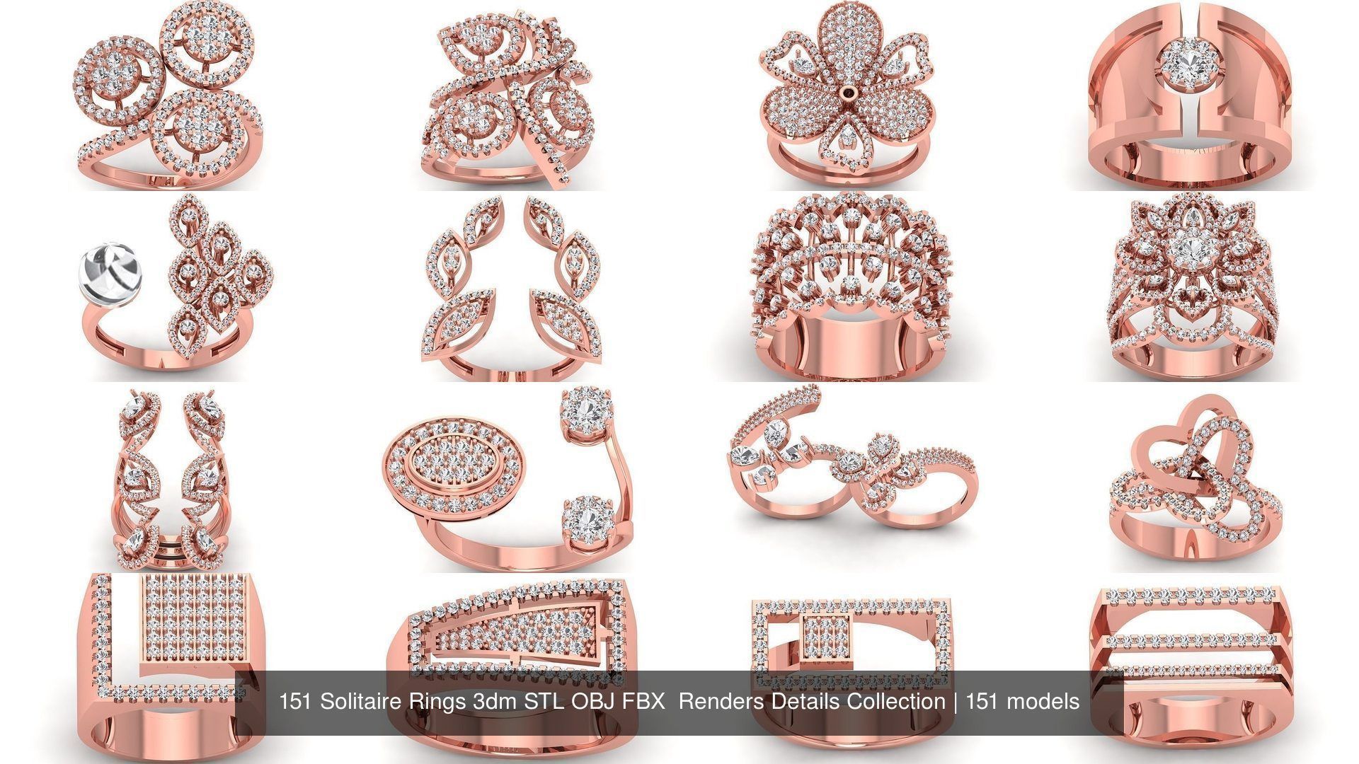 151 Solitaire Rings 3dm STL OBJ FBX  Renders Details Collection _7