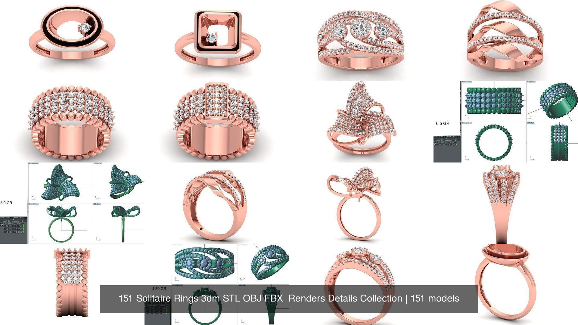 151 Solitaire Rings 3dm STL OBJ FBX  Renders Details Collection _13