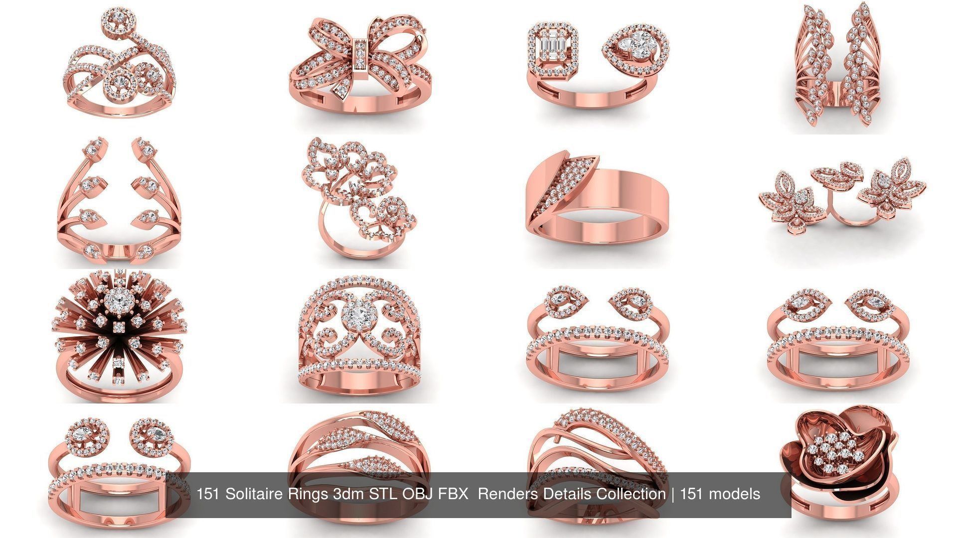 151 Solitaire Rings 3dm STL OBJ FBX  Renders Details Collection _11