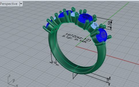4-Stone Blue Diamond ring 1972 3D print model 3D print model_7
