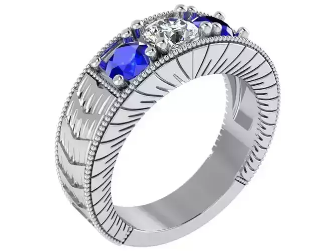 Colorful 3-Stone Diamond ring 1973 3D print model