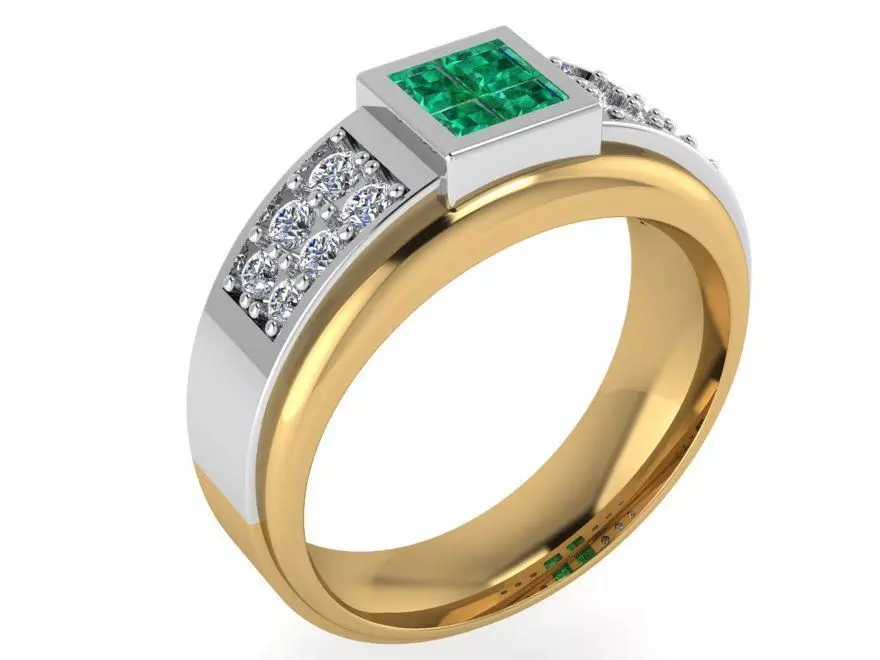 Green and White diamond stone ring 1976 3D print model  3D print model_0