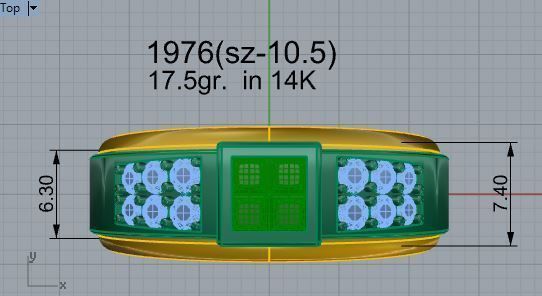 Green and White diamond stone ring 1976 3D print model  3D print model_4