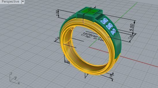 Green and White diamond stone ring 1976 3D print model  3D print model_7