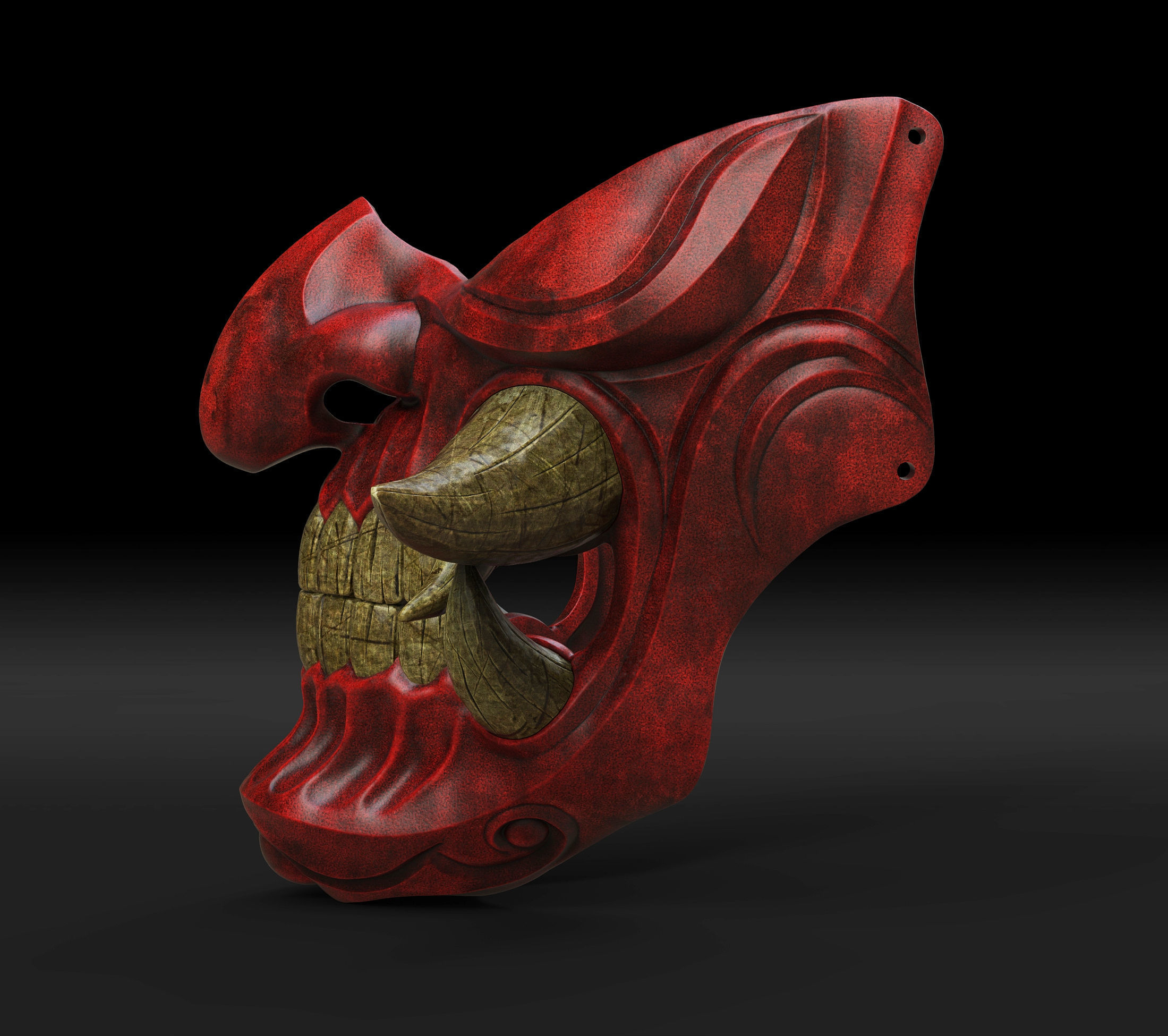 Traditional Japanese Hannya Half Mask 2 Oni Half Mask Samurai 3D print model_5