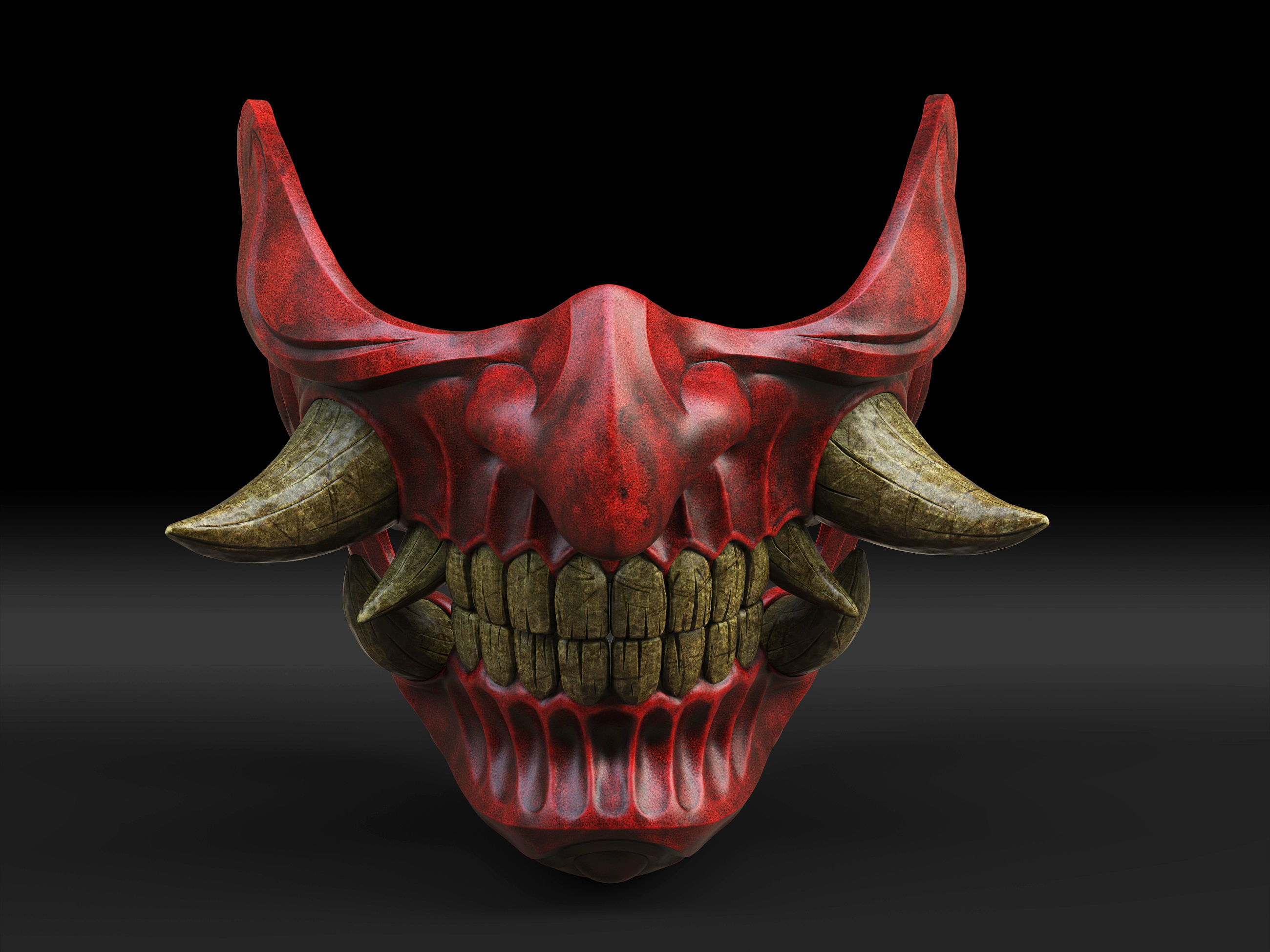 Traditional Japanese Hannya Half Mask 2 Oni Half Mask Samurai 3D print model_1