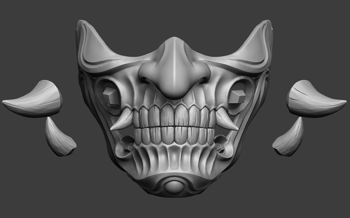 Traditional Japanese Hannya Half Mask 2 Oni Half Mask Samurai 3D print model_11