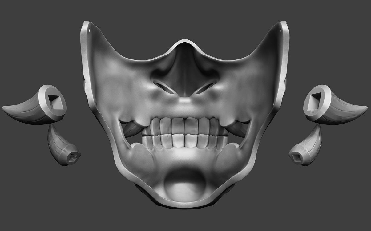 Traditional Japanese Hannya Half Mask 2 Oni Half Mask Samurai 3D print model_12