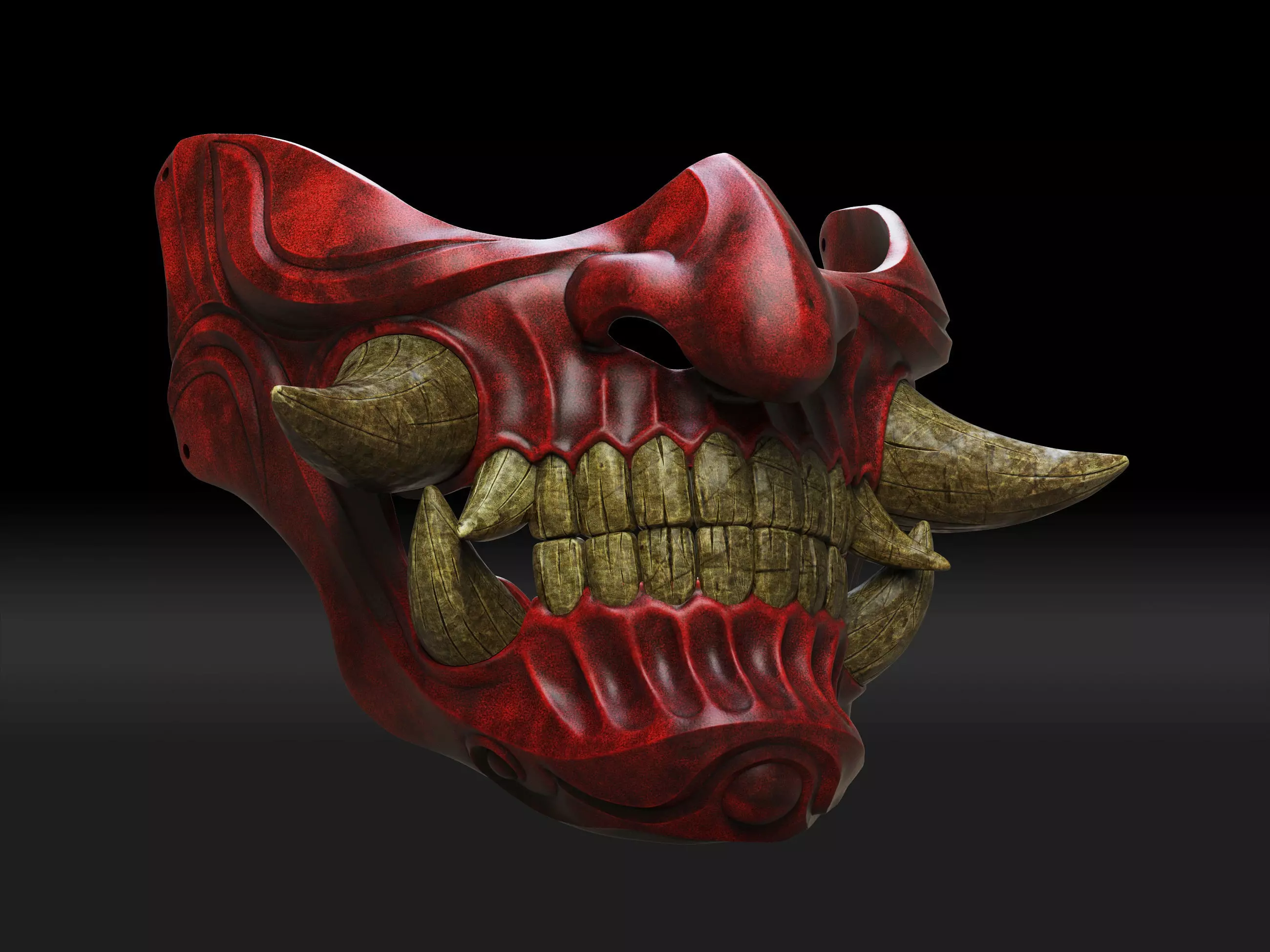 Traditional Japanese Hannya Half Mask 2 Oni Half Mask Samurai 3D print model_0