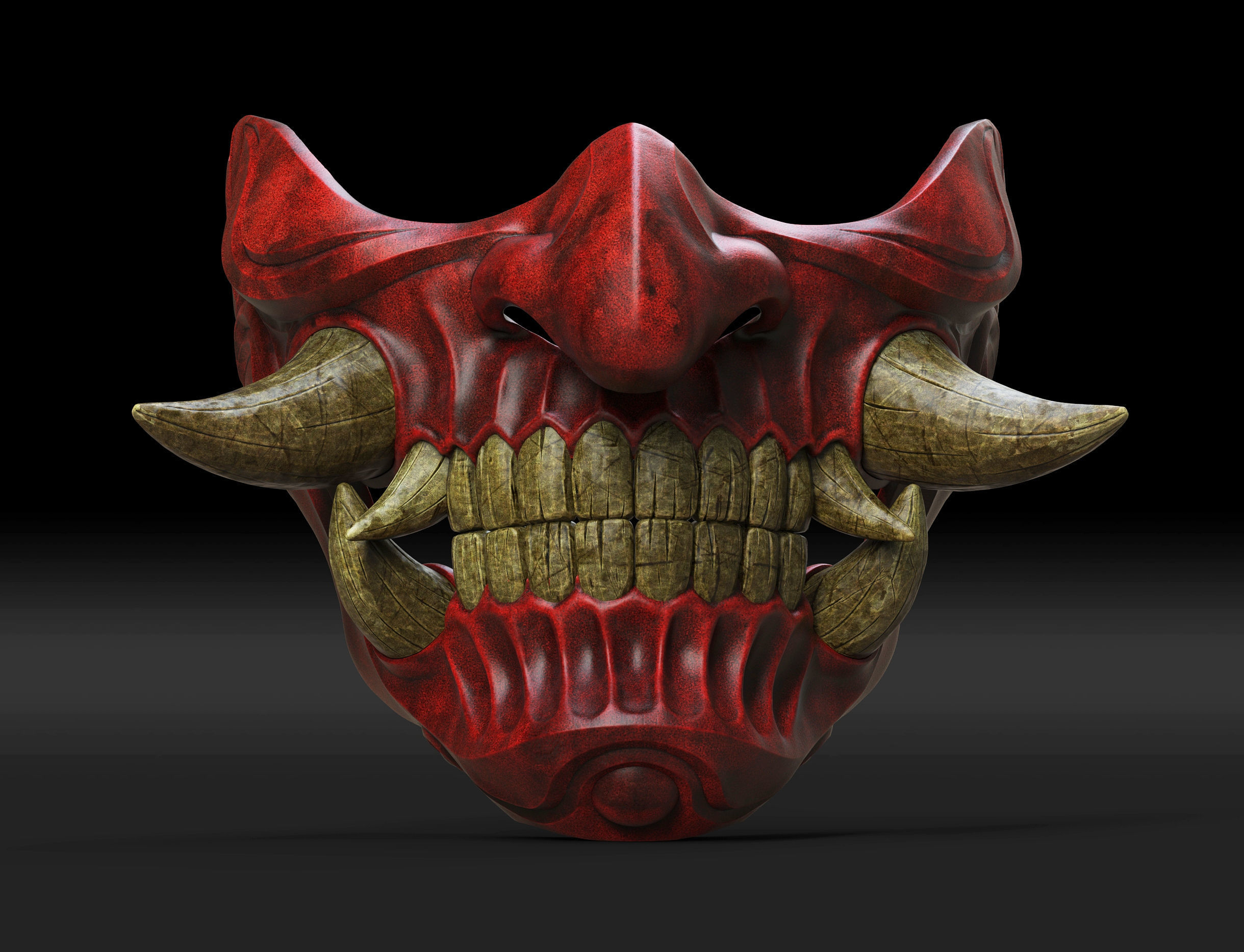 Traditional Japanese Hannya Half Mask 2 Oni Half Mask Samurai 3D print model_4