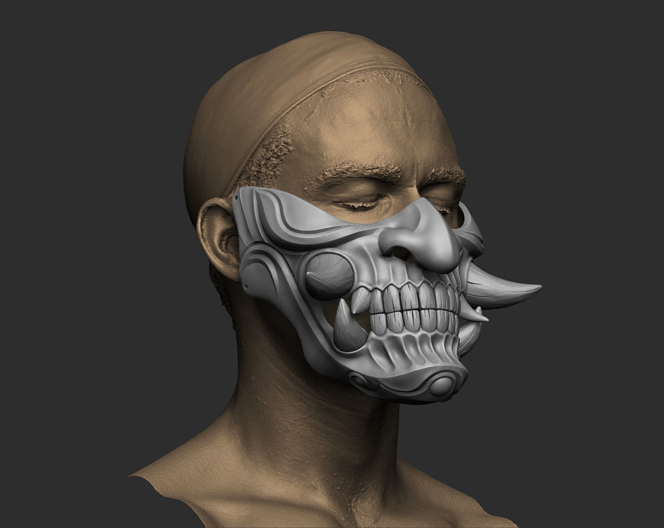 Traditional Japanese Hannya Half Mask 2 Oni Half Mask Samurai 3D print model_6