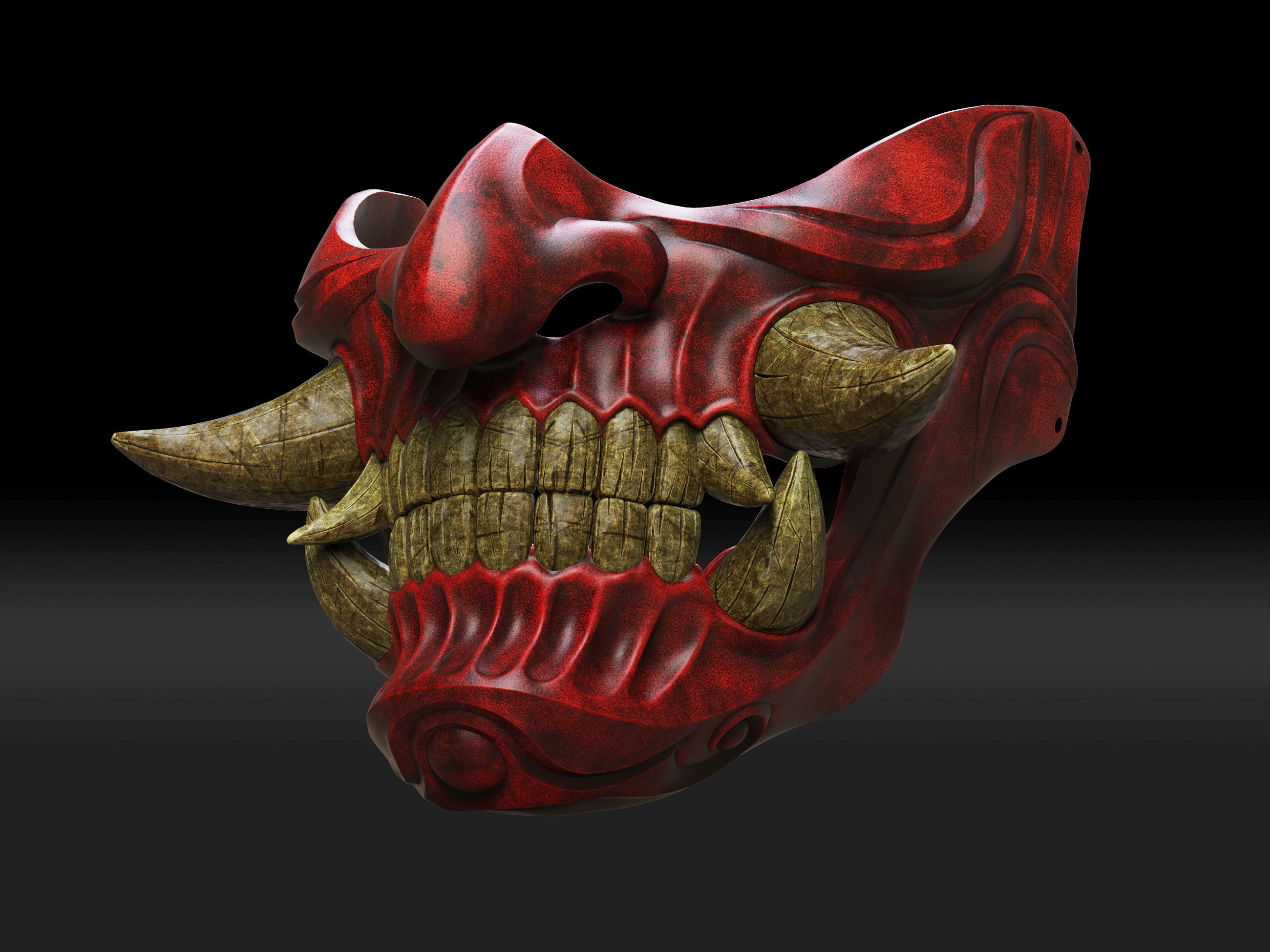 Traditional Japanese Hannya Half Mask 2 Oni Half Mask Samurai 3D print model_2