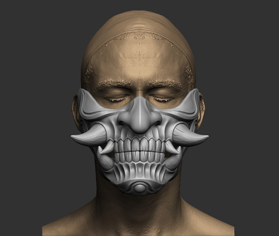 Traditional Japanese Hannya Half Mask 2 Oni Half Mask Samurai 3D print model_7