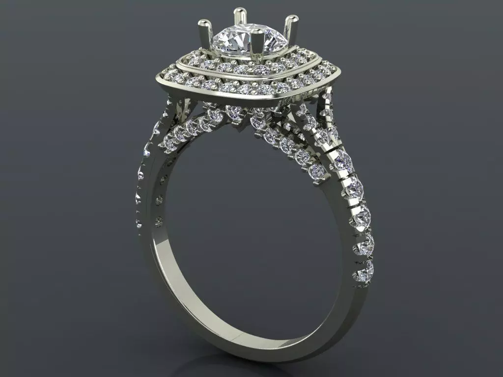 The gold halo ring with a gem 3D model