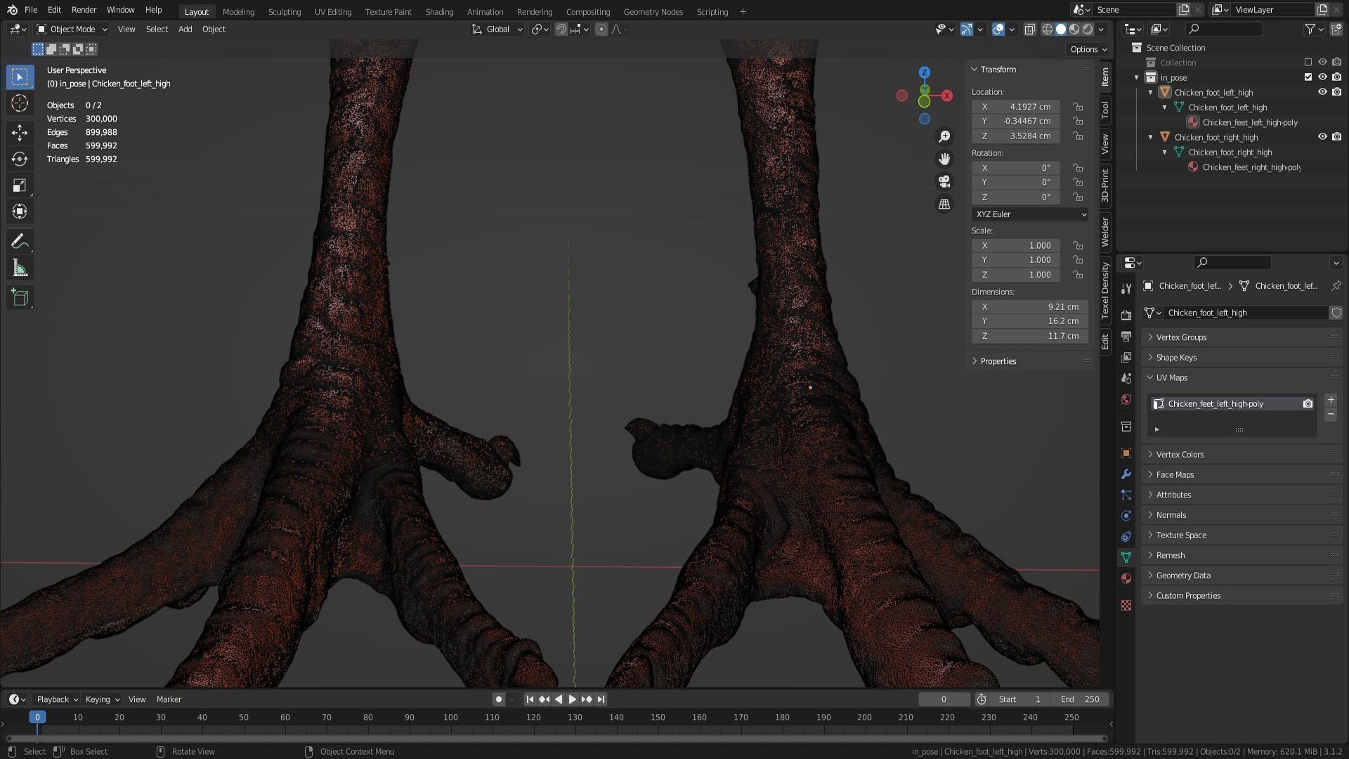 Pair chicken feet high-poly 3D model_34