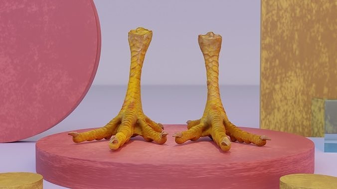 Pair chicken feet high-poly 3D model 2