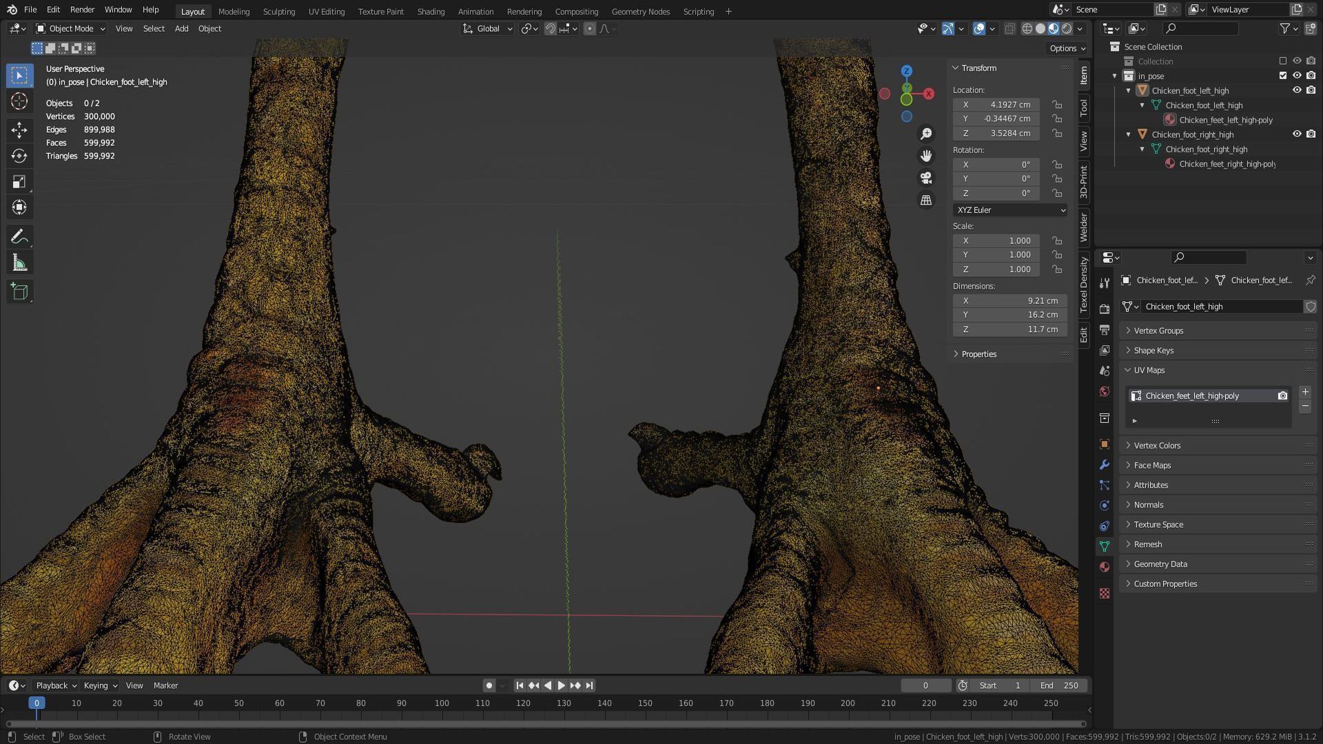 Pair chicken feet high-poly 3D model_35