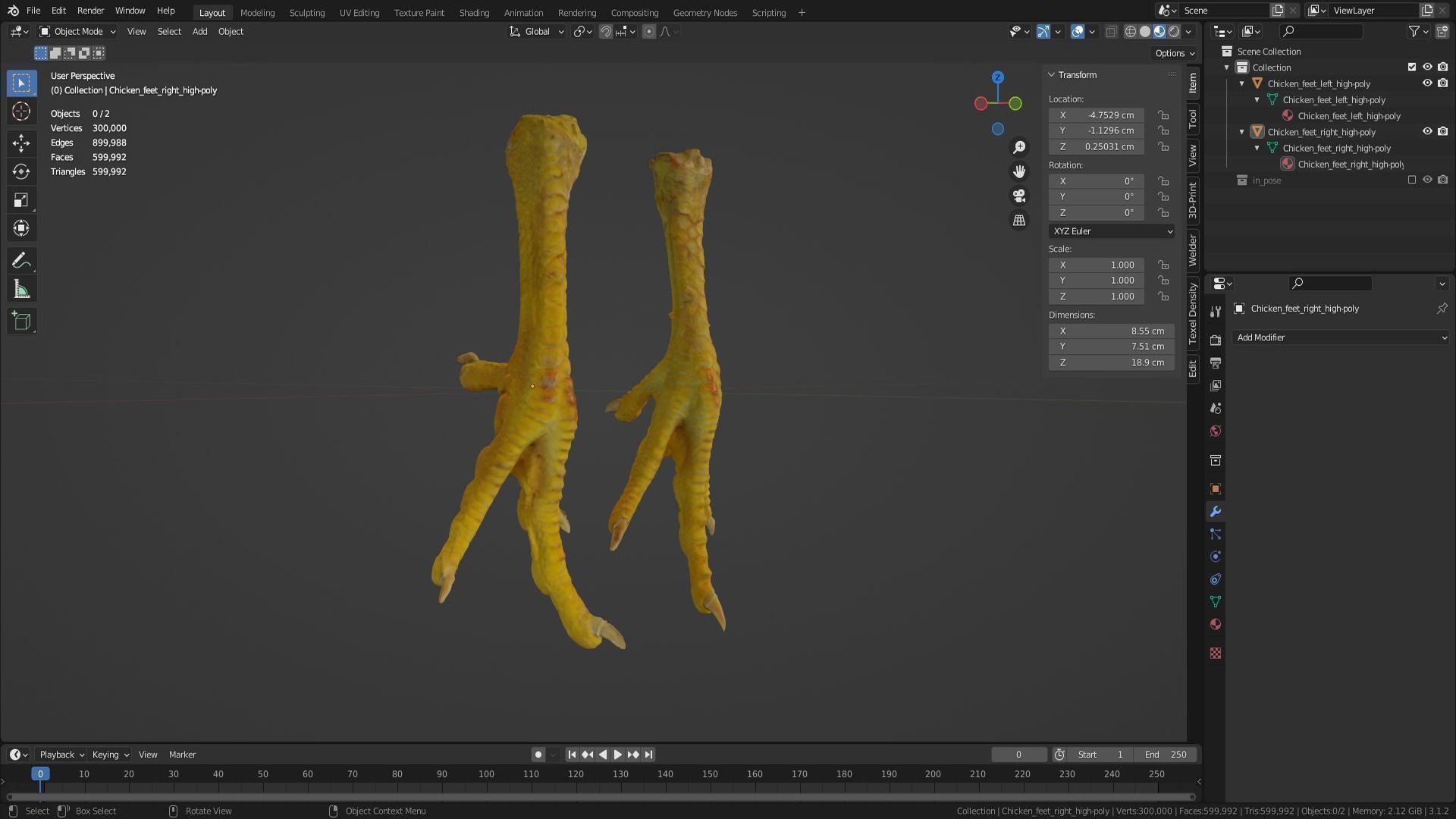 Pair chicken feet high-poly 3D model_36