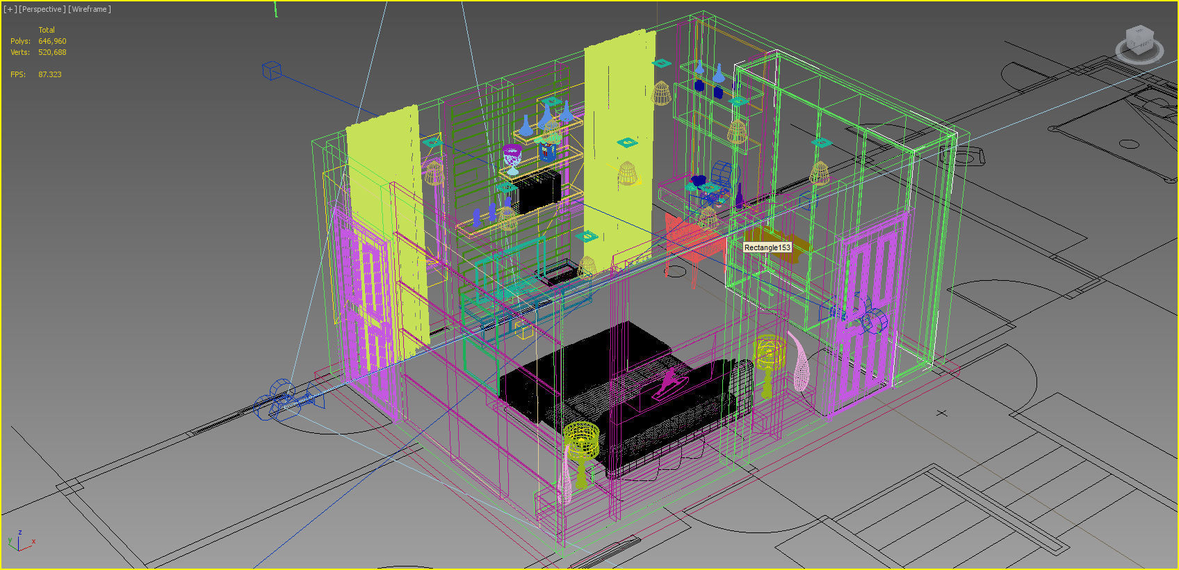 bedroom 1 with wooden floors and walls 3D model_7