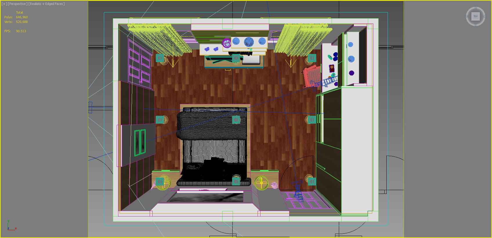 bedroom 1 with wooden floors and walls 3D model_6