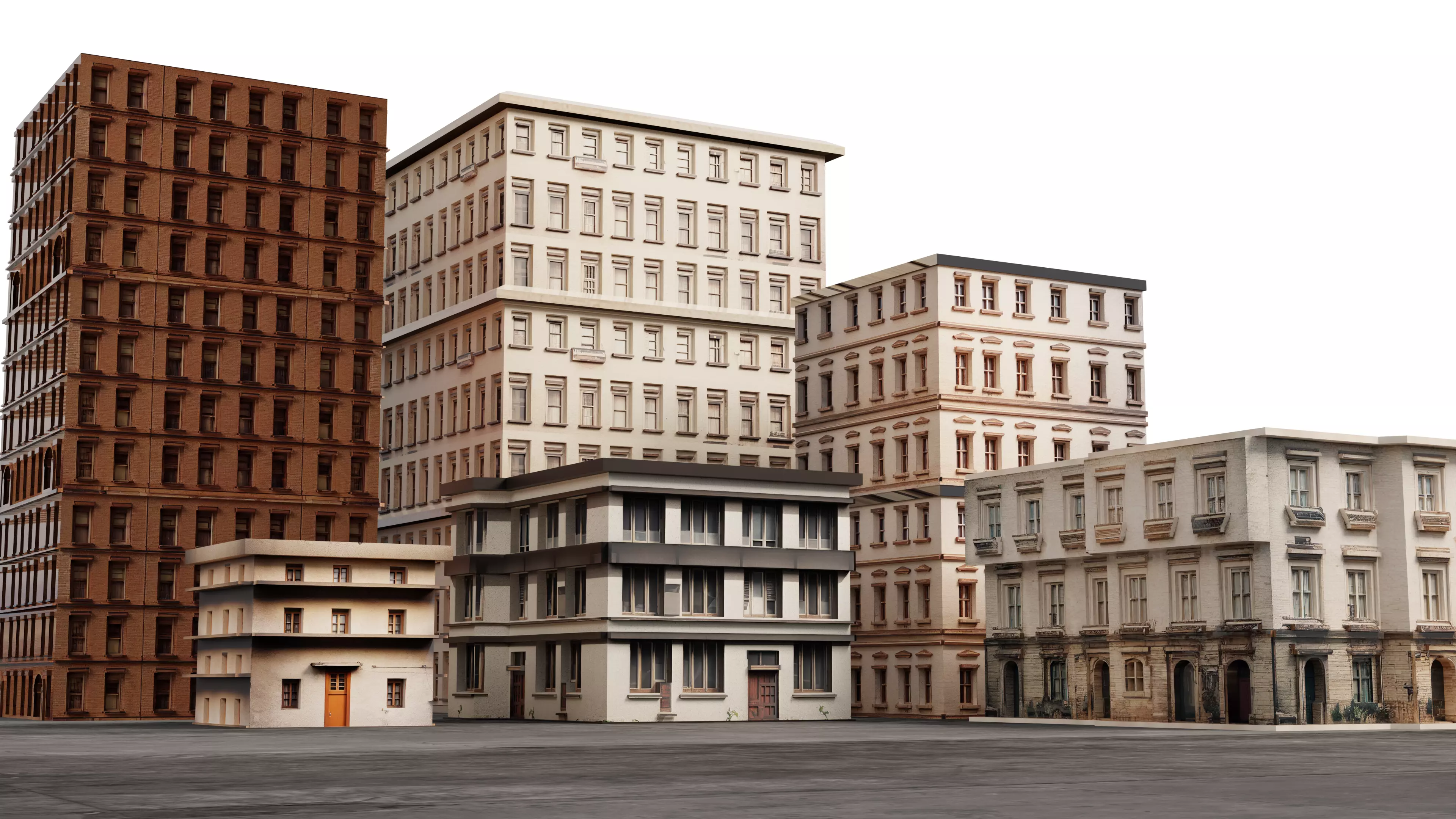 6 Realistic Low Poly Buildings building Low-poly 3D model