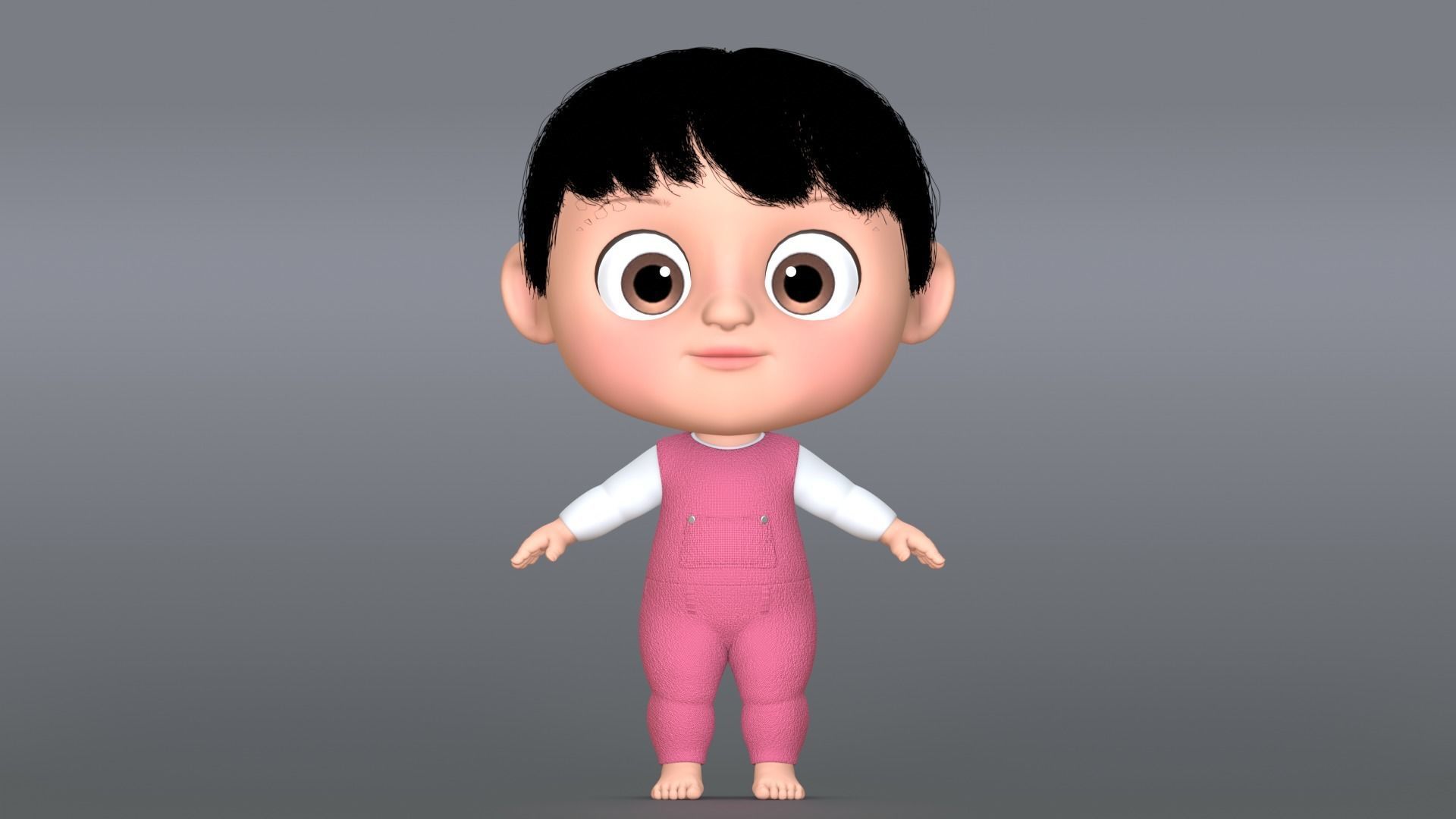 Pink Cartoon Baby Character 3D model_10