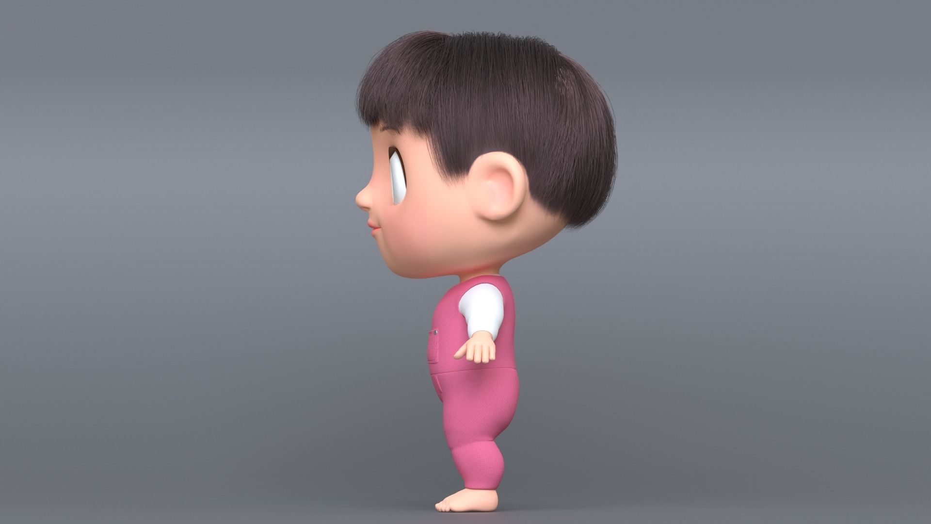 Pink Cartoon Baby Character 3D model_9