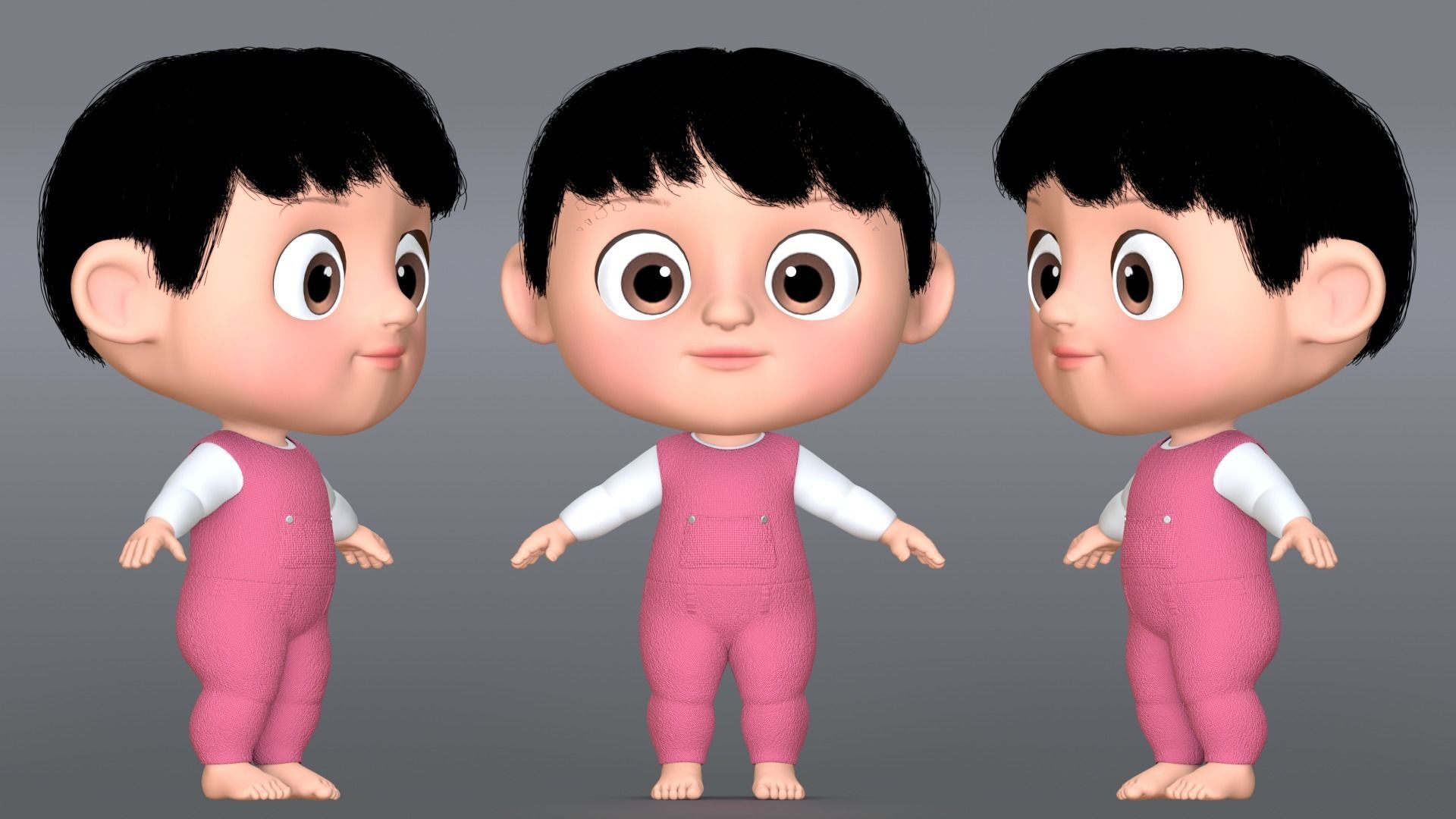 Pink Cartoon Baby Character 3D model_3